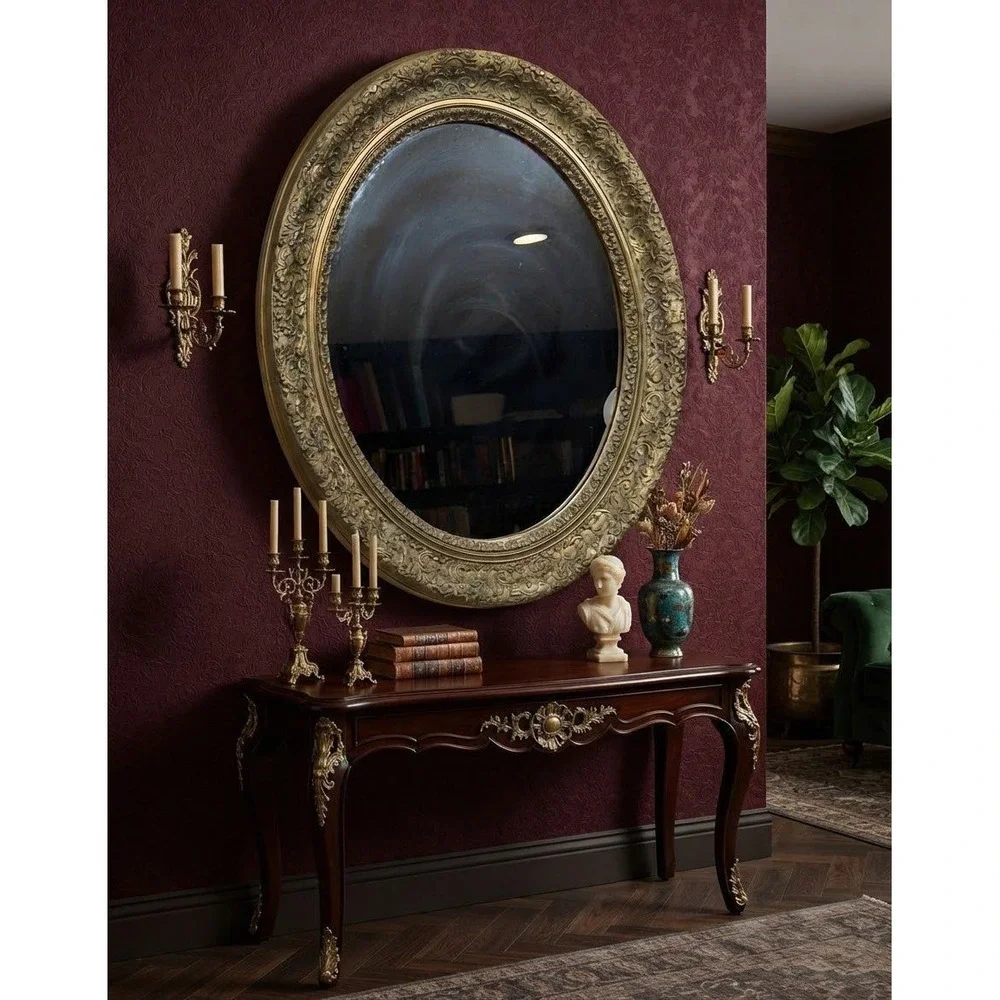 Vintage Intercraft Industries Gold Ornate Oval Wall Mirror Victorian 26x21